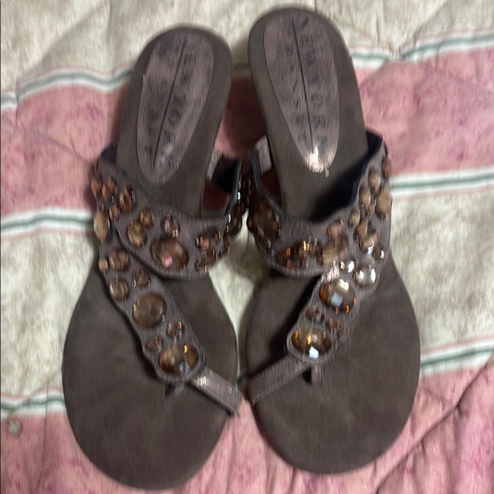 NWOT  New York transit brown jeweled wedge sandals size 10